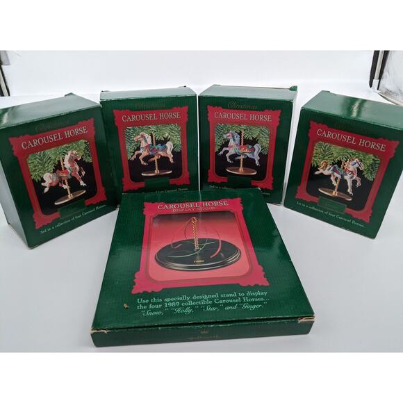 Hallmark Ornament 1989 - Carousel Horses - 5 Piece Set - Picture 1 of 8